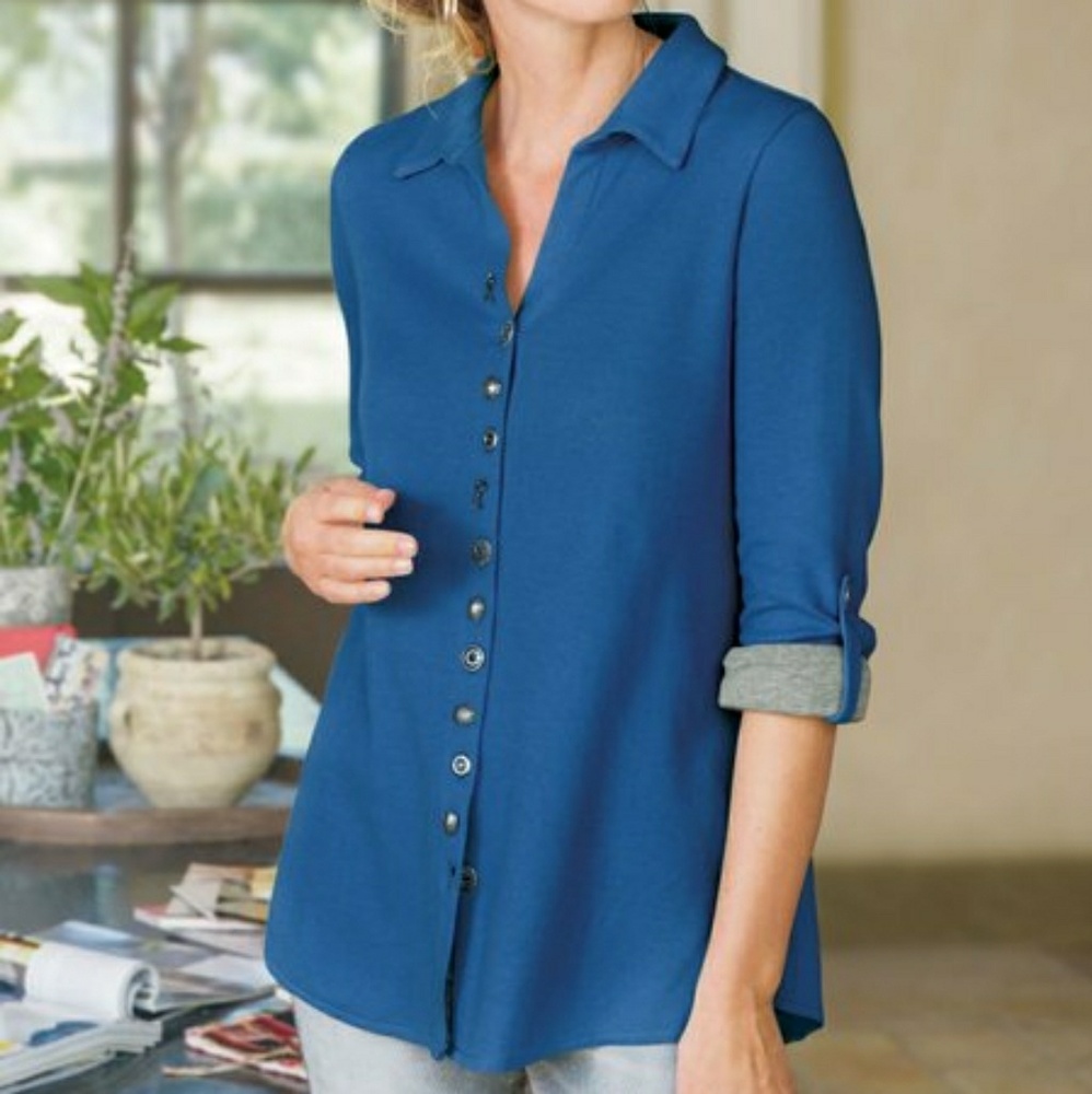 Soft Surroundings | Textured Knit Button Down Top